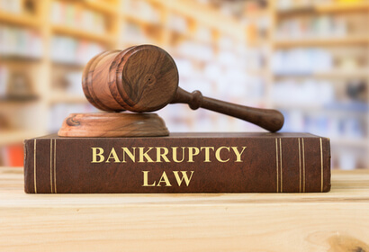 bankruptcy law book with gavel on a bankruptcy attorney'sdesk