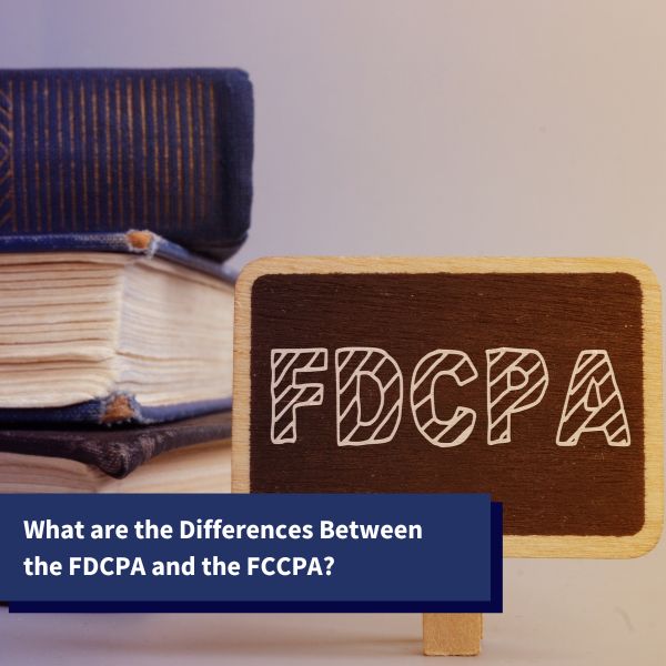 Books and a sign that reads "FDCPA"